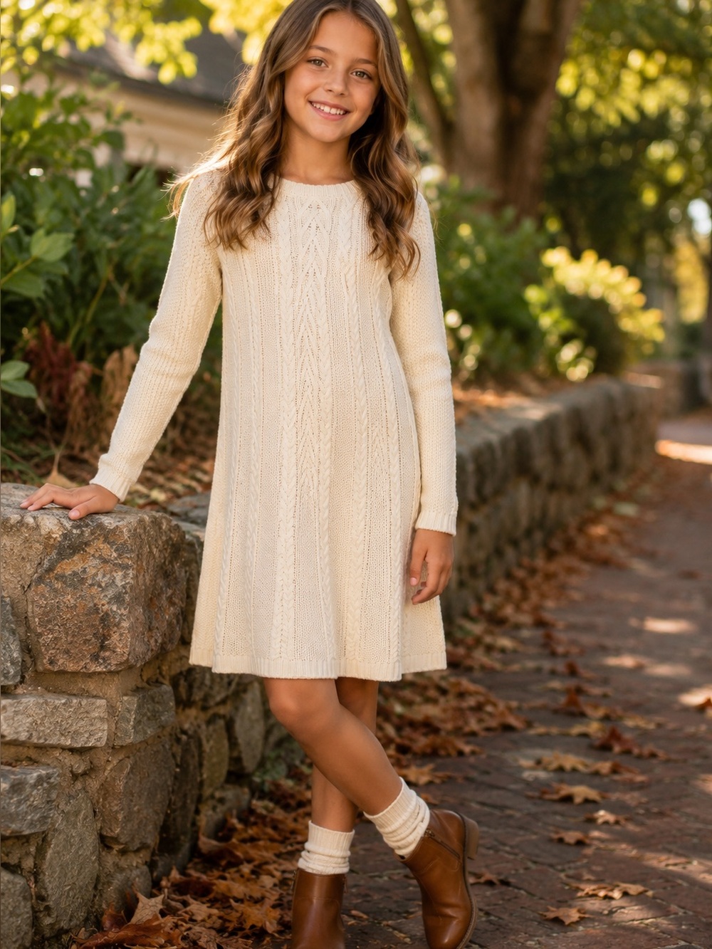 Lucky Penny Girls Size 10 Ivory Cable Knit Sweater Dress Cozy Fall Winter